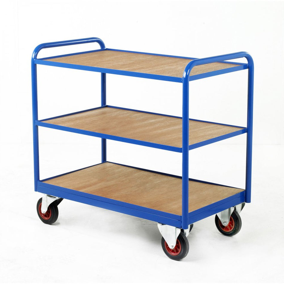 Industrial 3 Timber Panel Tray Trolleys