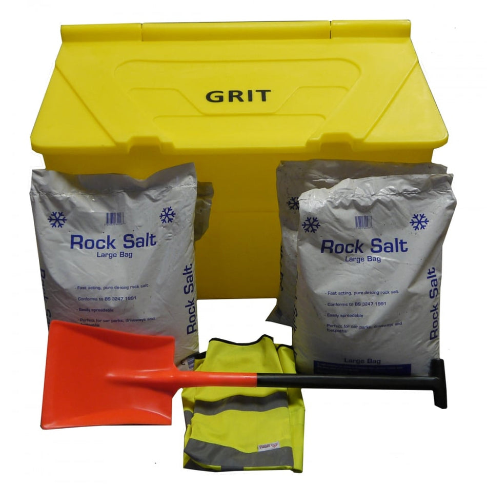 200 Litre Grit Bin with Shovel and 8 x 25kgs Salt