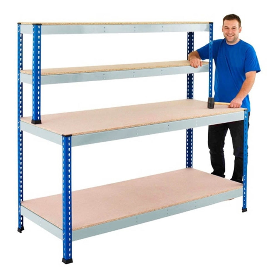400 Blue & Galvanised Workstations with Chipbopard Shelves