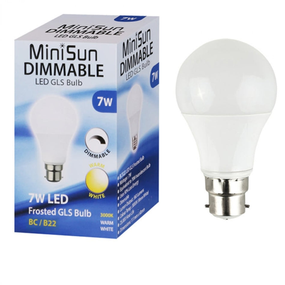 7w Dimmable LED BC B22 GLS Energy Saving Long Life Bulb - 3000K Warm White