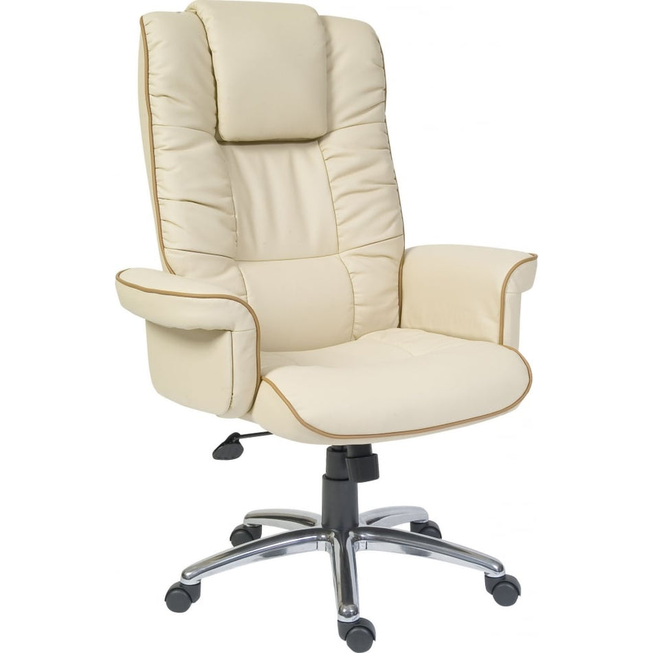 Windsor Cream Leather Bonded Executive Armchair With Aluminium Base