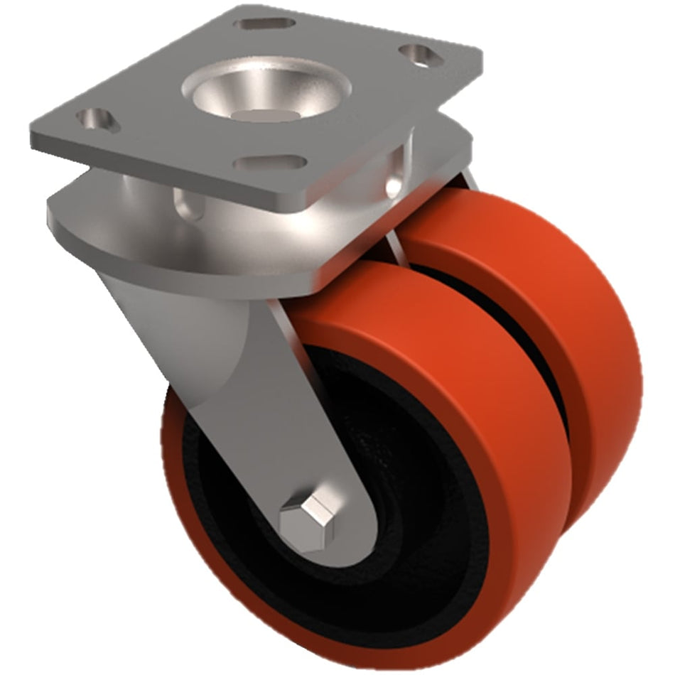 200mm Extra Heavy Duty Double Wheel Swivel Castor with Polyurethane / Cast Iron Wheels