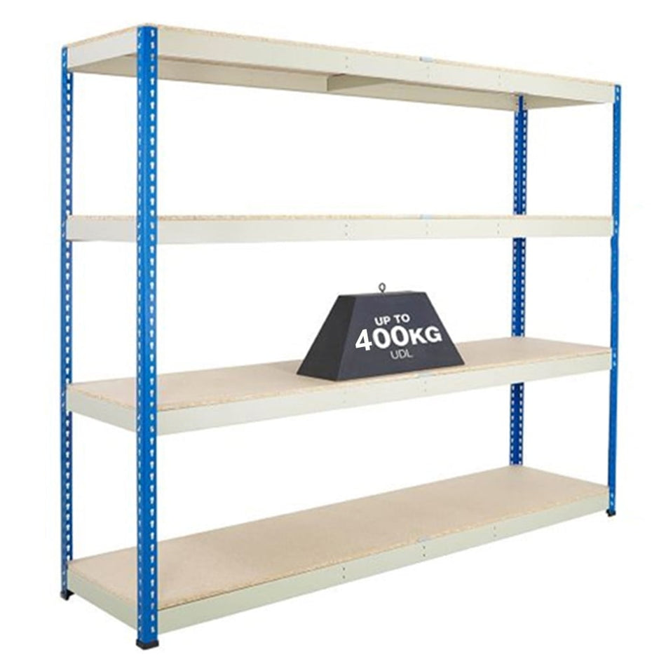 1980mm High Blue & Galvanised High Shelving with Chipboard Shelves