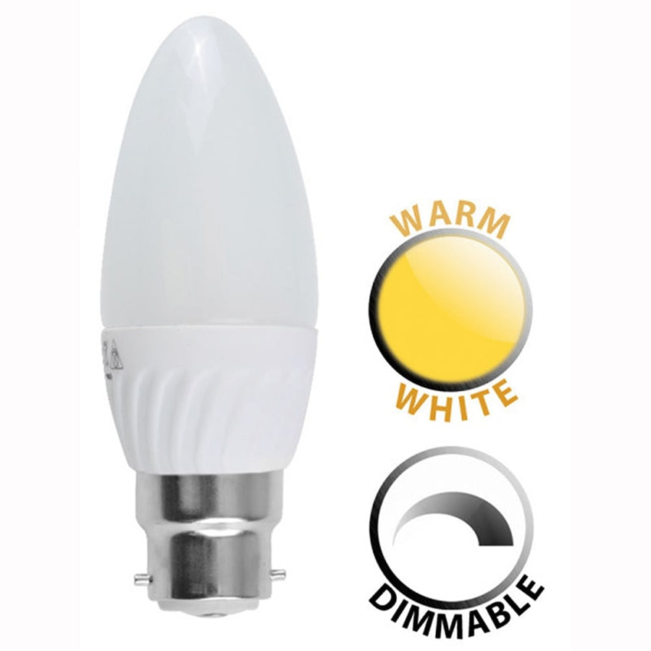LED Dimmable 4W BC Thermo Plastic Frosted Candle 3000K Warm White