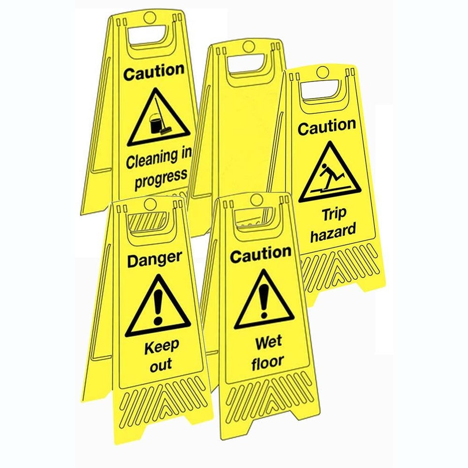 Highly-Visible Floor Standing Signs Caution and danger in 5 Types