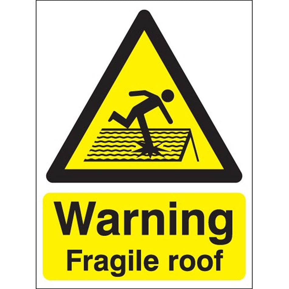 A5 Danger Fragile Roof in Rigid Plastic