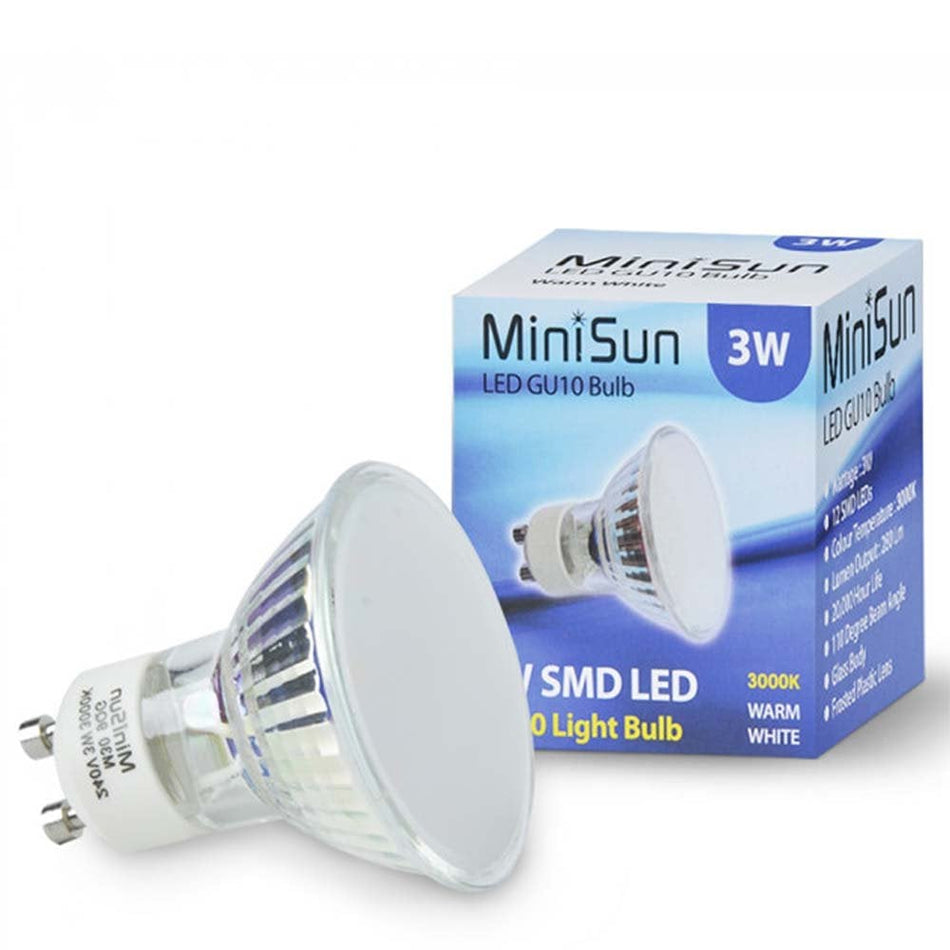 3 Watt LED GU10 Glass Bodied Spotlight Bulb -Warm or Cool White Non Dim
