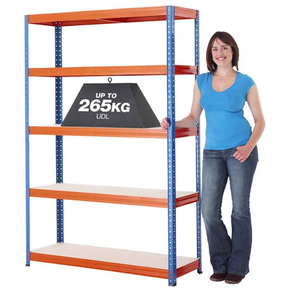 Medium-Duty Blue & Orange Shelving Unit 5 Levels 265kg UDL