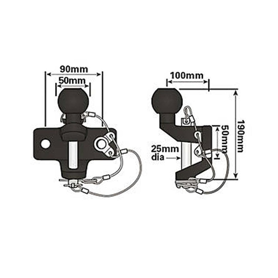 Towing Accessory 50mm Ball and Pin Hitch 20kn 179mm