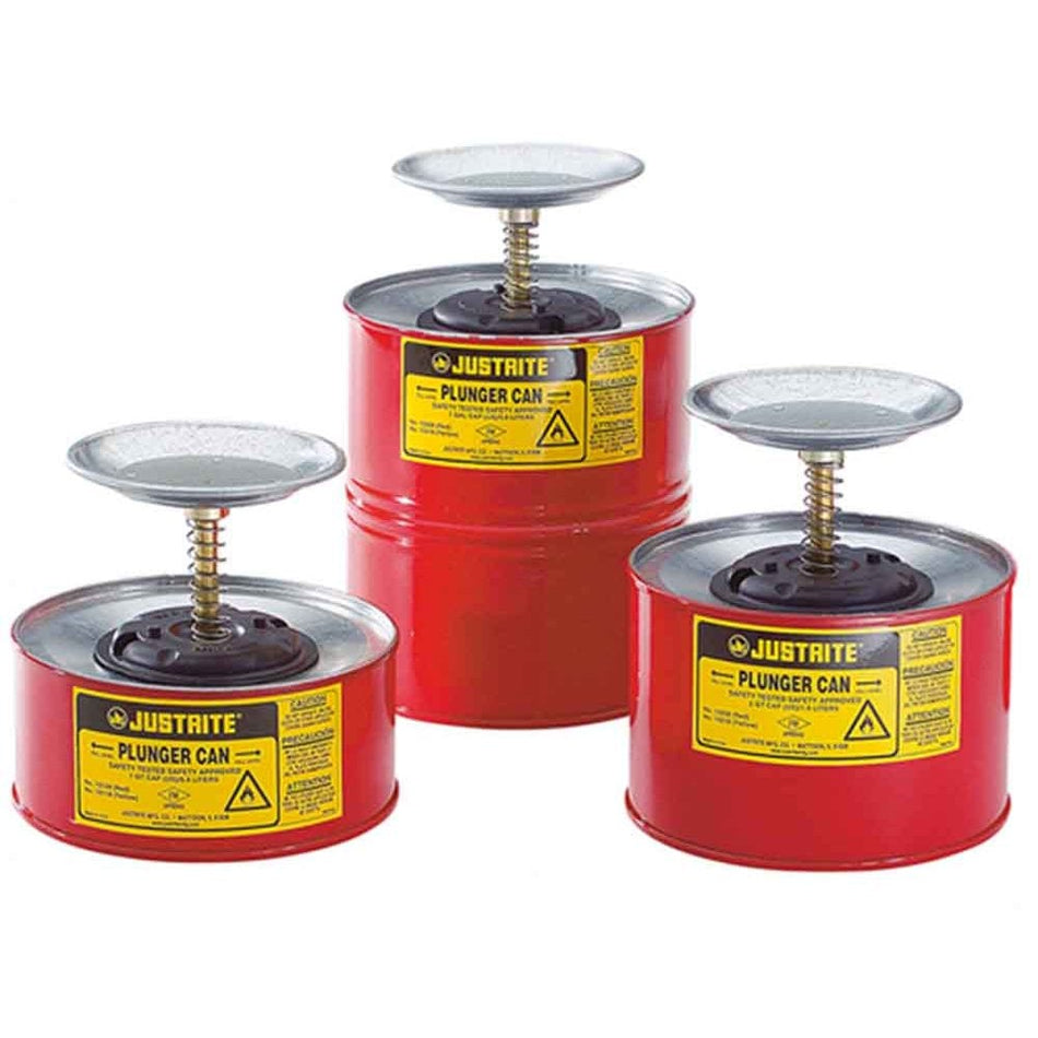Justrite Solvent Dispensing Steel Plunger Cans 3 Sizes