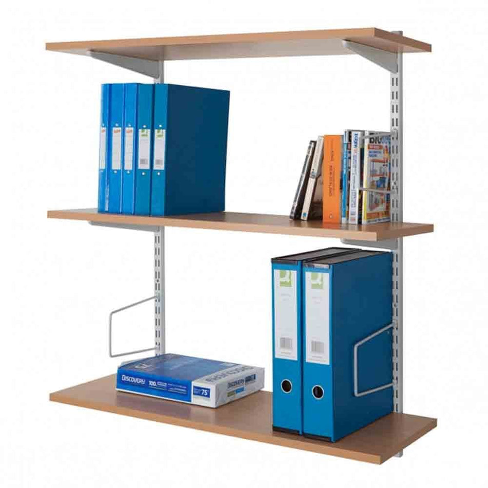 Wall Mounted Shelving with Bookends White Kit With 3 Melamine Shelves 1000mm wide