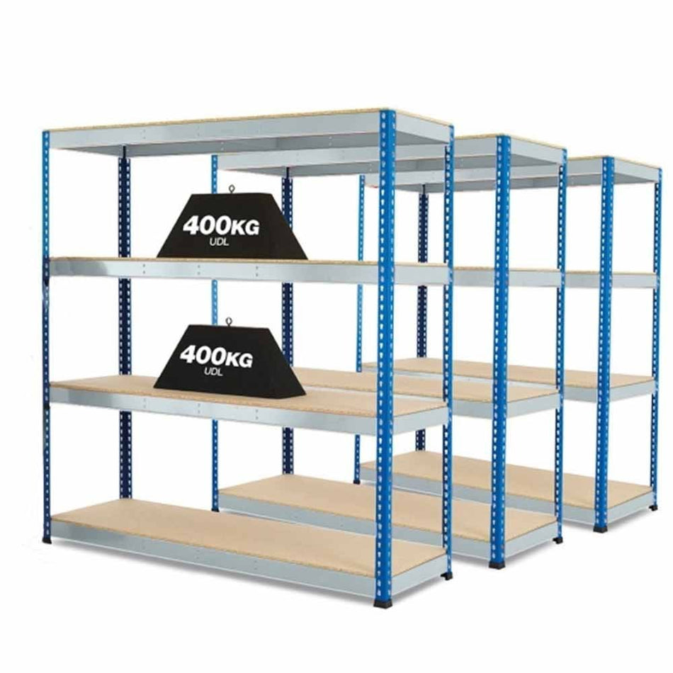 Heavy-Duty 3 x Bay Shelving Kits 5 Sizes in Blue and Orange or Galvanised
