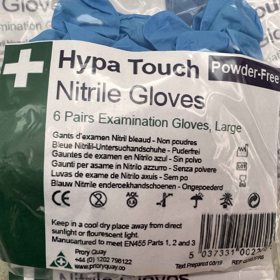 HypaTouch Powder-Free Nitrile Gloves, 6 x Pairs Size Large